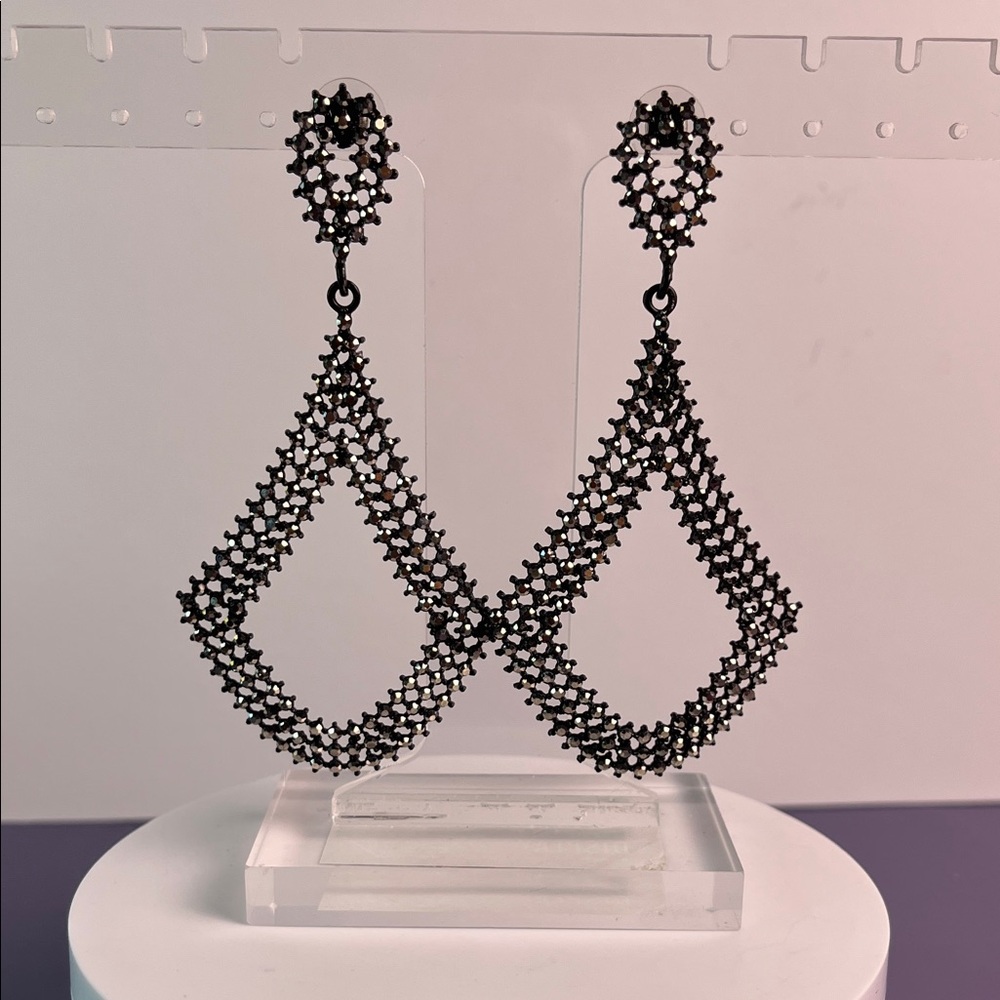 Black Marquisette Dangle Art Deco Earrings